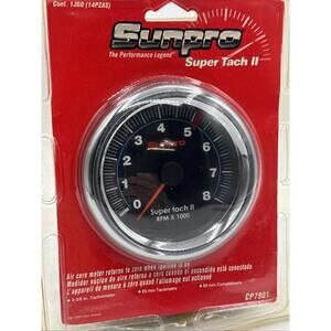 Sunpro Super Tach II RPM 3 3/8 Inch Black Chrome Bezel CP7901 Air Core Meter New